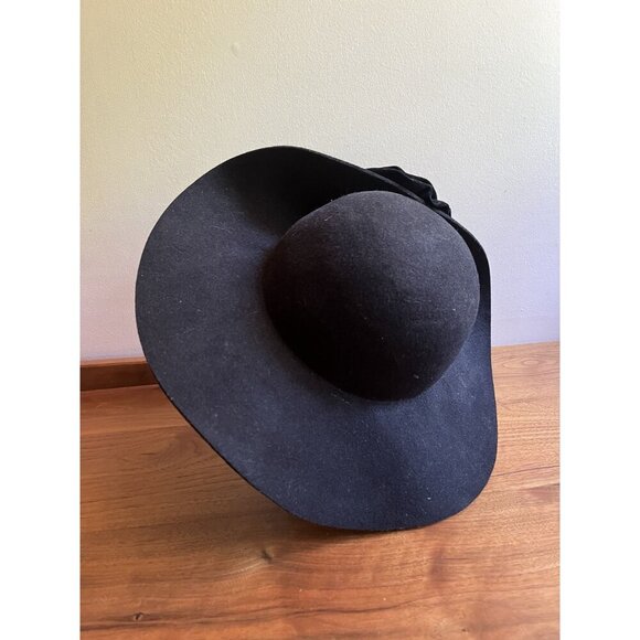 Scala Cummings & Good Black Wool Wide Brim Hat With Rose Detail - One Size main image 5